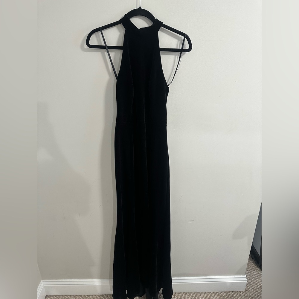 Aqua Black Velvet Backless Dress